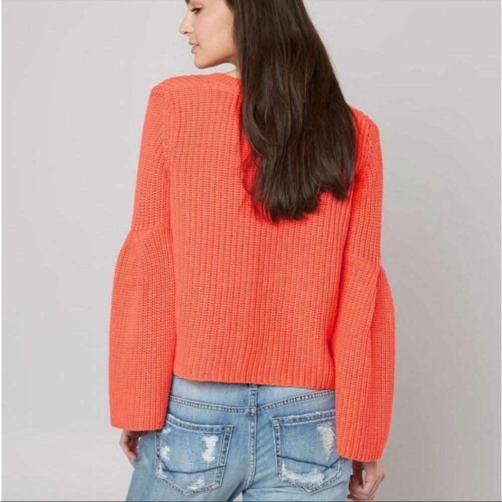 Free People Cropped Bell Sleeve V Neck Sweater - Picture 2 of 8